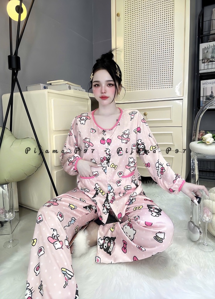 Đồ bộ tay dài cổ tròn lụa latin