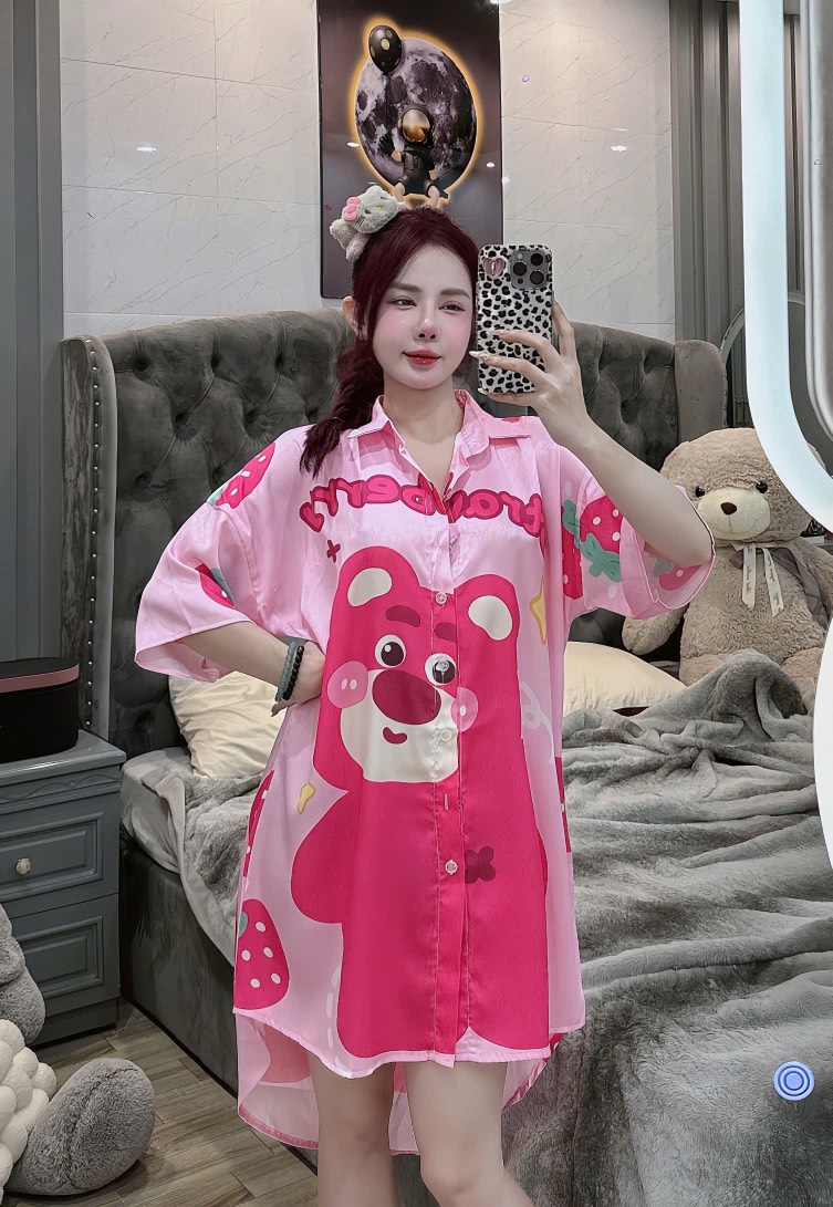 Đầm sơ mi lụa xước