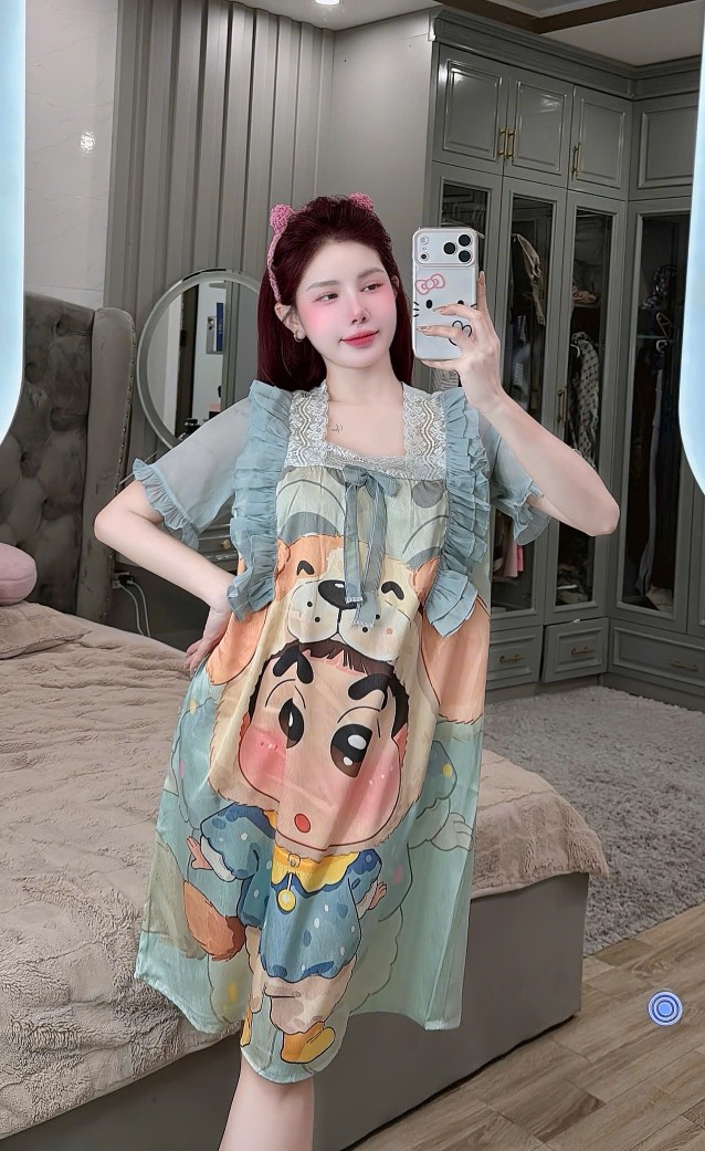 ĐẦM CỔ VUÔNG PHỐI REN LỤA XƯỚC