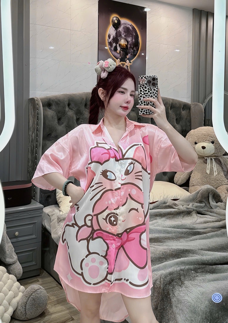 Đầm sơ mi lụa xước