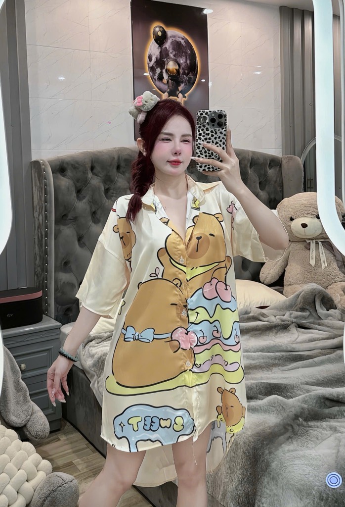 Đầm sơ mi lụa xước
