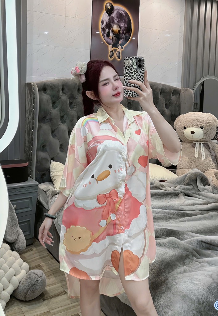 Đầm sơ mi lụa xước