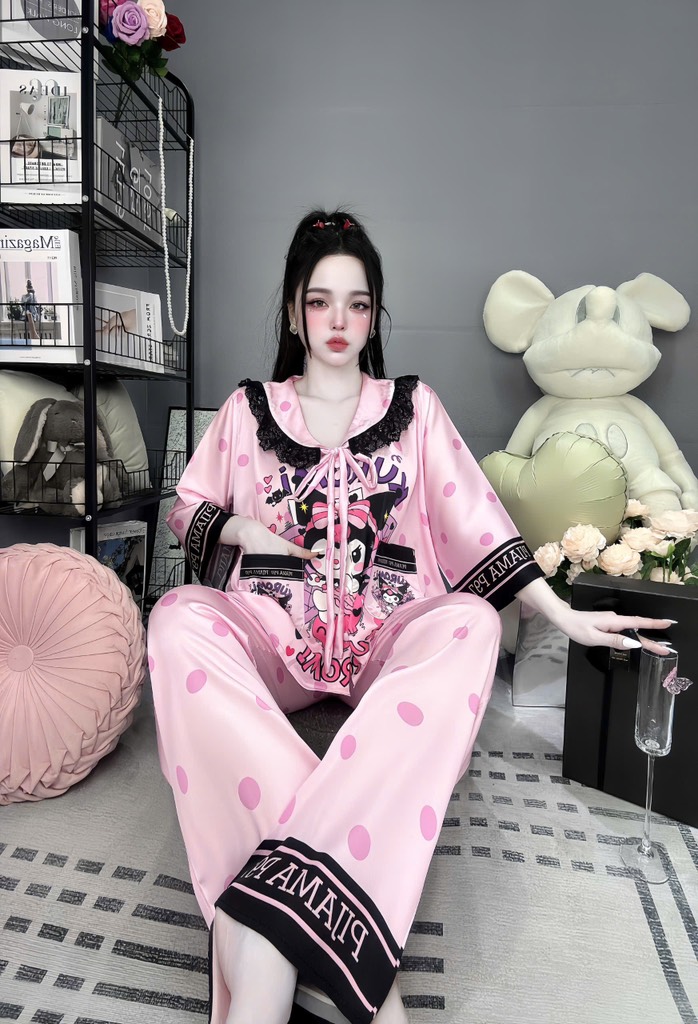Đồ bộ tay lững phối ren lụa latin size dưới 60kg