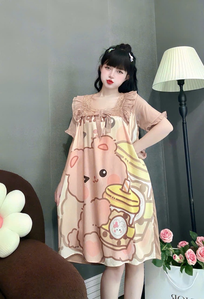 ĐẦM CỔ VUÔNG PHỐI REN LỤA XƯỚC