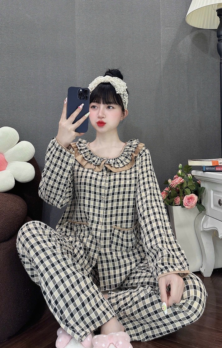 Đồ bộ tay dài lụa đũi nhung