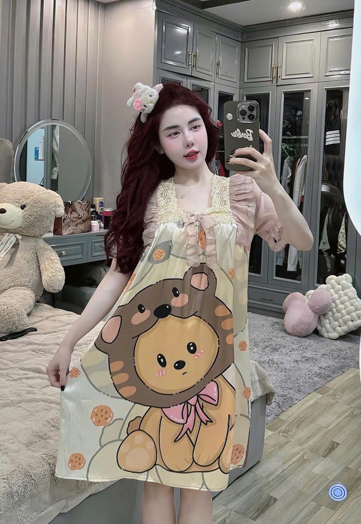 ĐẦM CỔ VUÔNG PHỐI REN LỤA XƯỚC