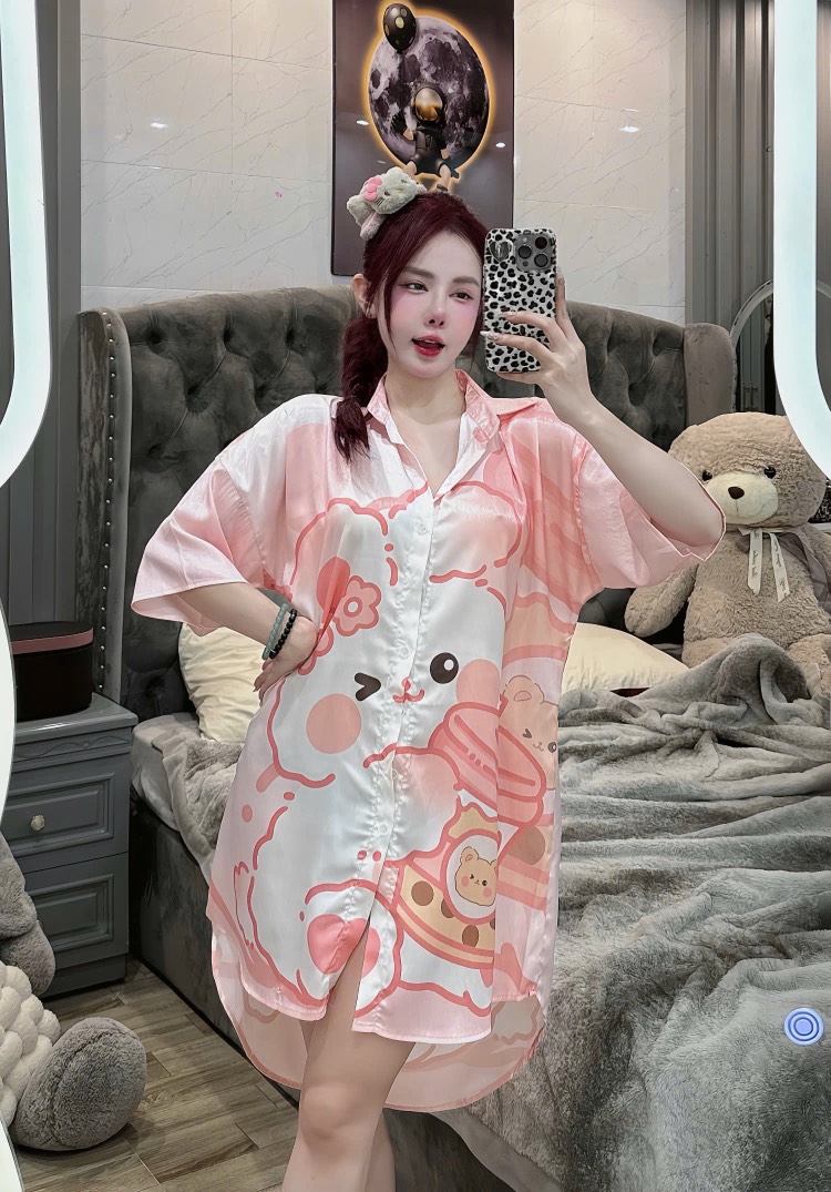 Đầm sơ mi lụa xước