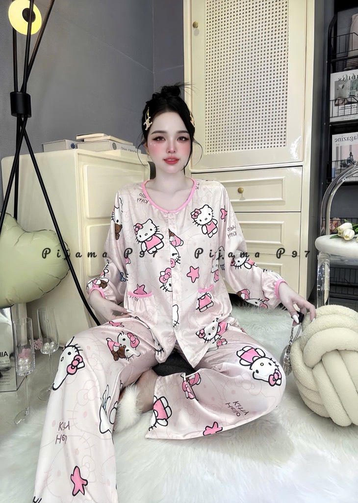 Đồ bộ tay dài cổ tròn lụa latin