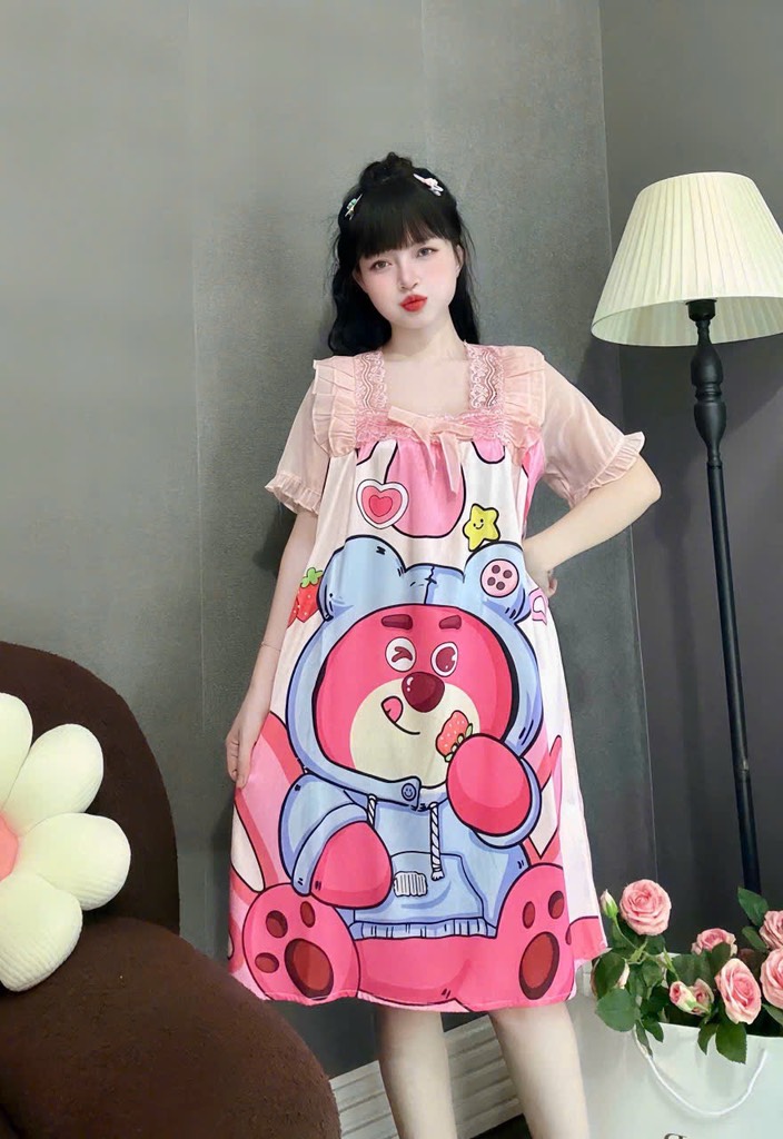 ĐẦM CỔ VUÔNG PHỐI REN LỤA XƯỚC