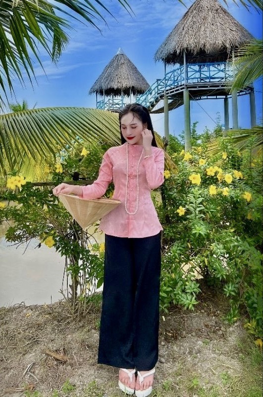 Đồ lam thanh lịch áo gấm quần lụa cao cấp