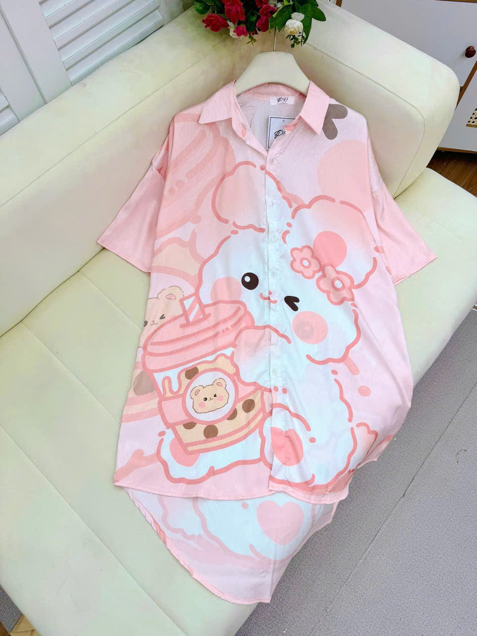 Đầm sơ mi lụa xước