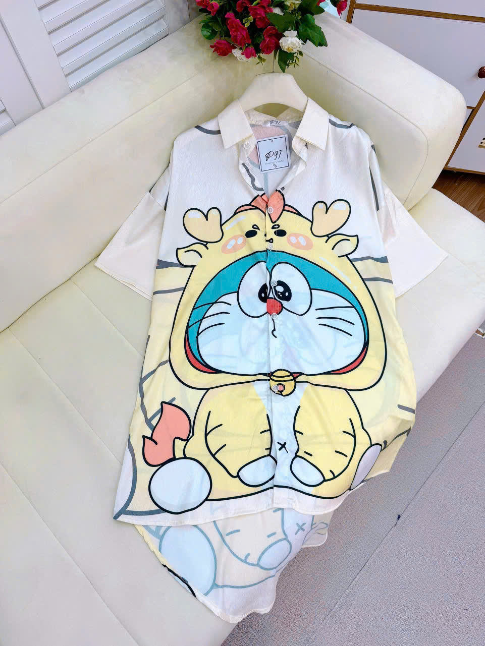 Đầm sơ mi lụa xước