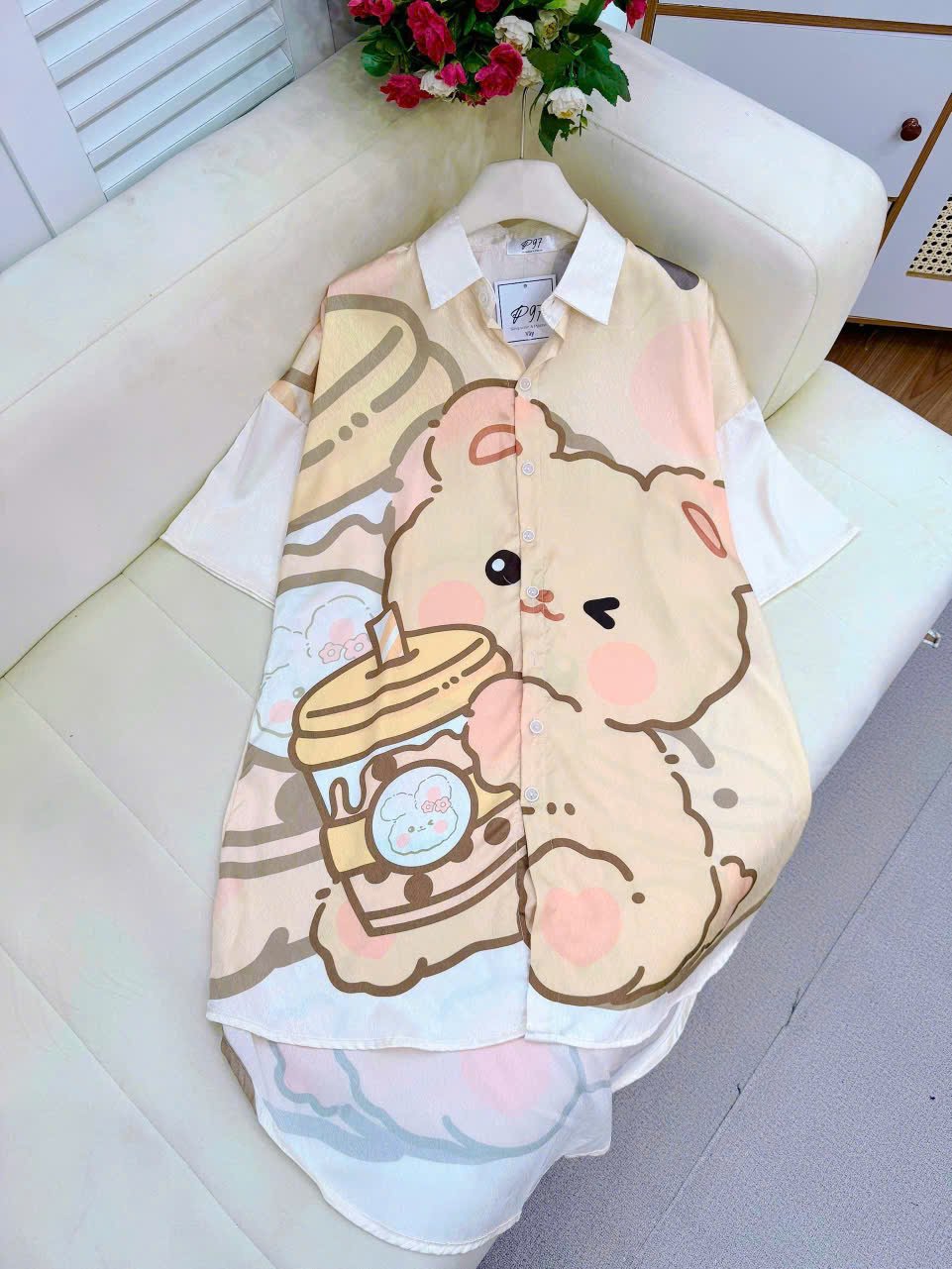 Đầm sơ mi lụa xước