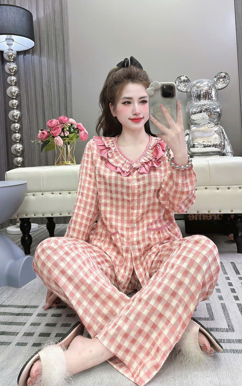 Đồ bộ tay dài lụa đũi nhung