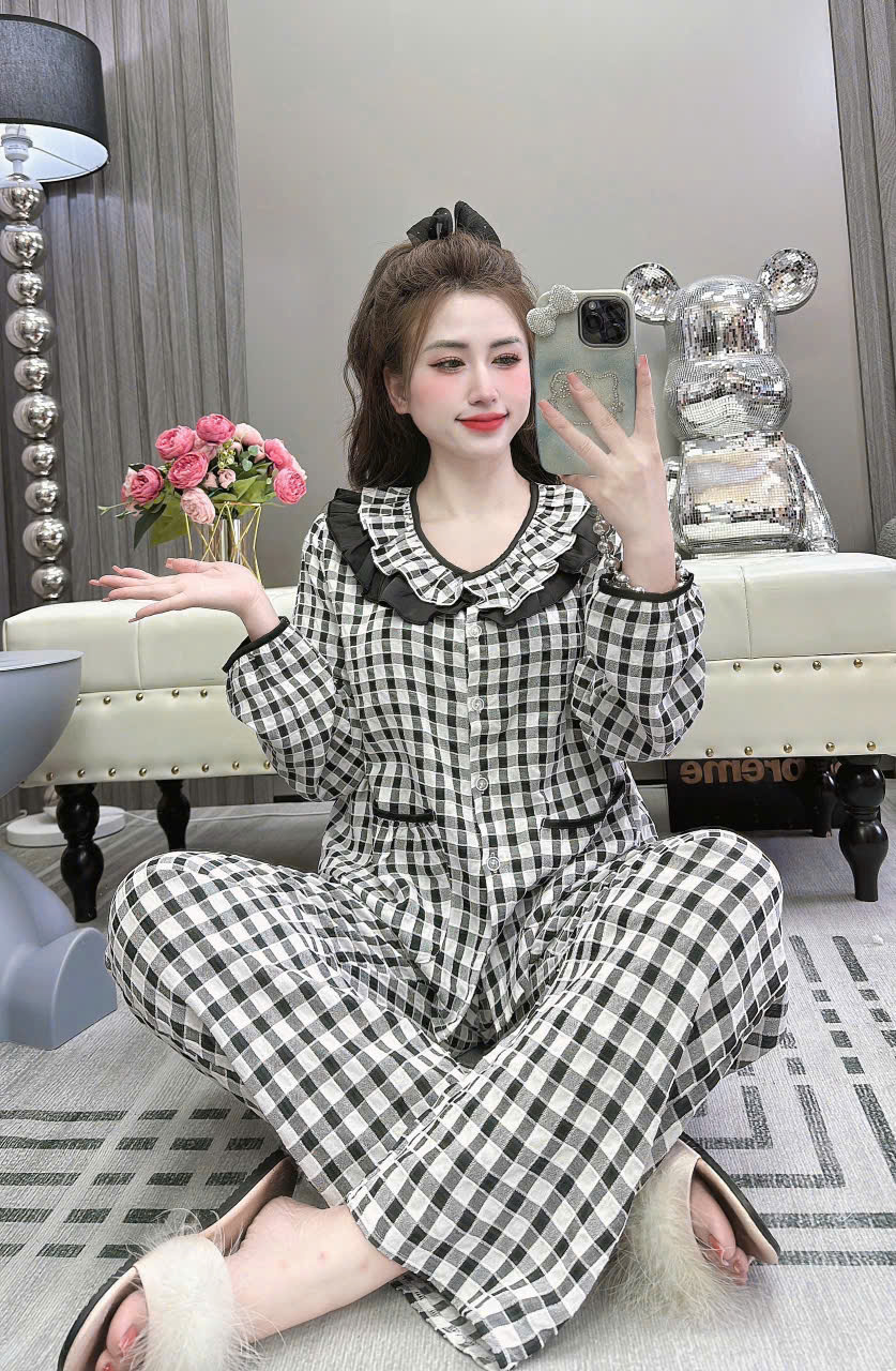 Đồ bộ tay dài lụa đũi nhung
