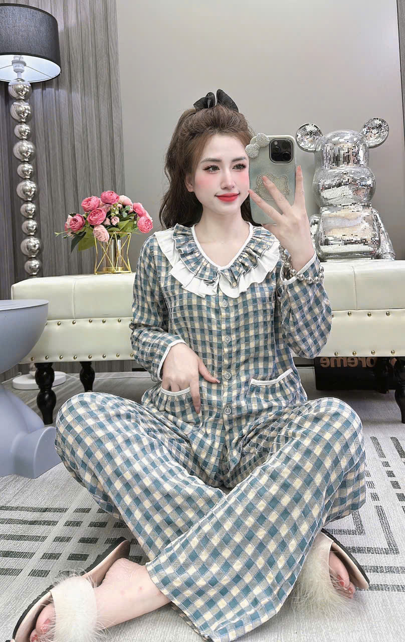 Đồ bộ tay dài lụa đũi nhung