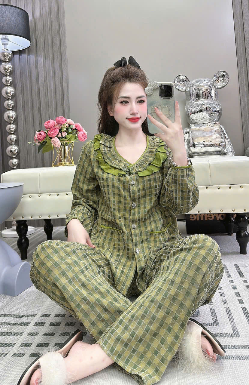Đồ bộ tay dài lụa đũi nhung