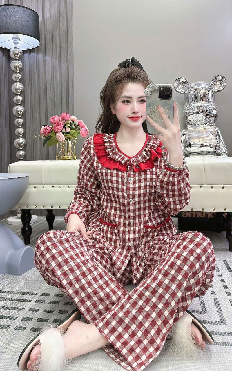 Đồ bộ tay dài lụa đũi nhung