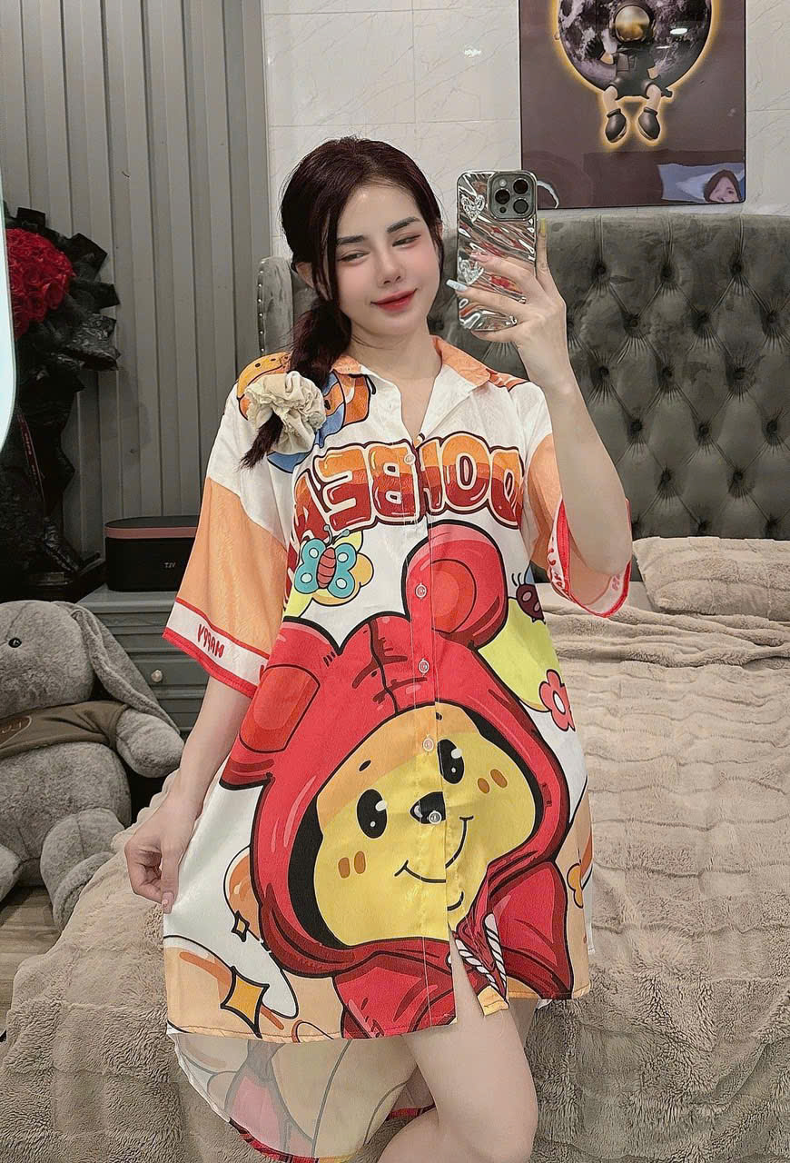 Đầm sơ mi lụa xước mềm mịn