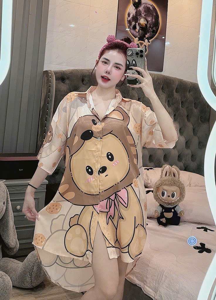 Đầm sơ mi lụa xước mềm mịn