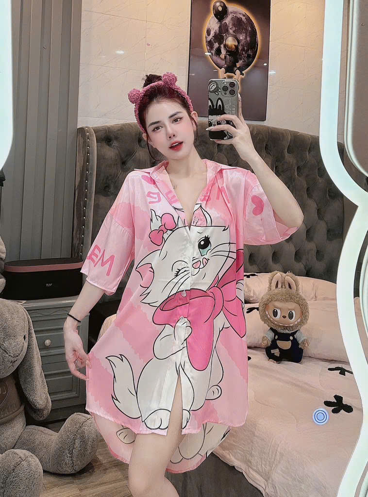 Đầm sơ mi lụa xước mềm mịn