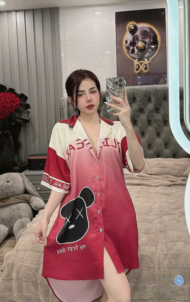Đầm sơ mi lụa xước mềm mịn