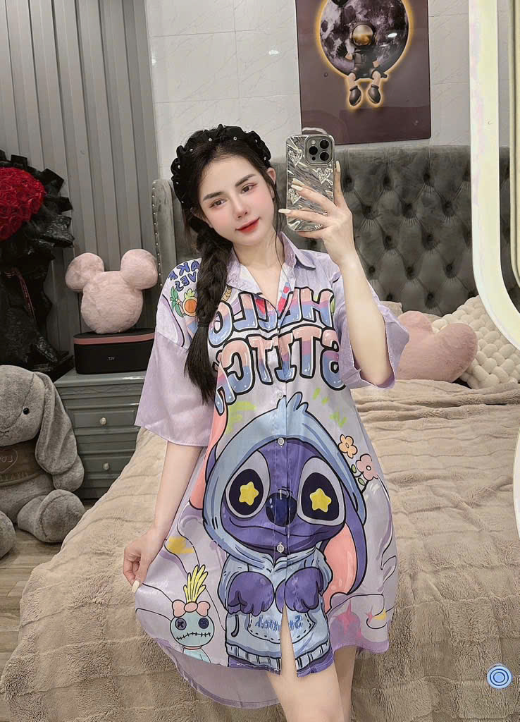 Đầm sơ mi lụa xước mềm mịn