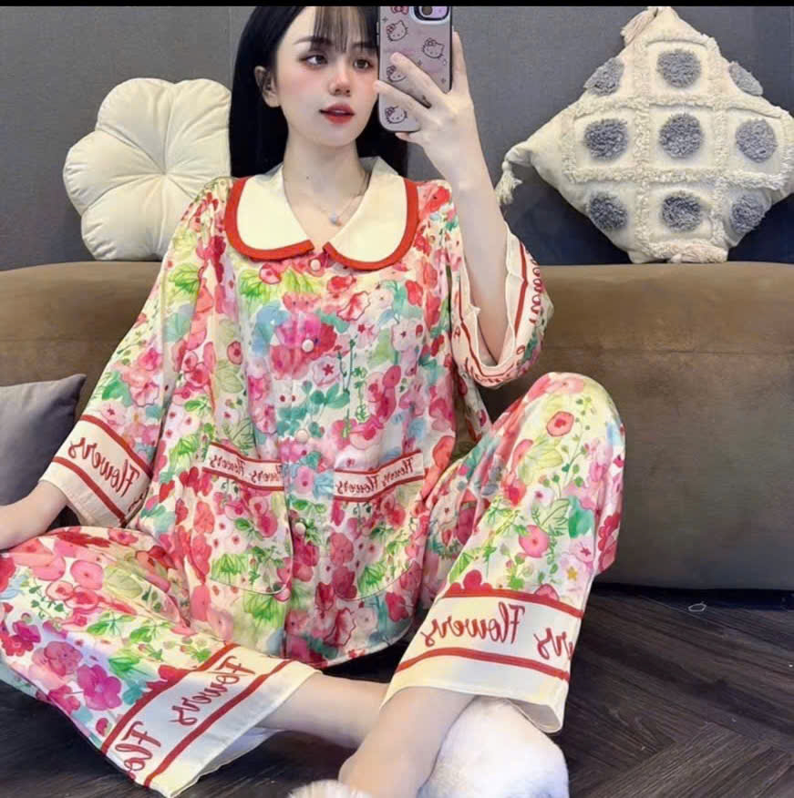 Đồ bộ tay lững cổ sen lụa latin