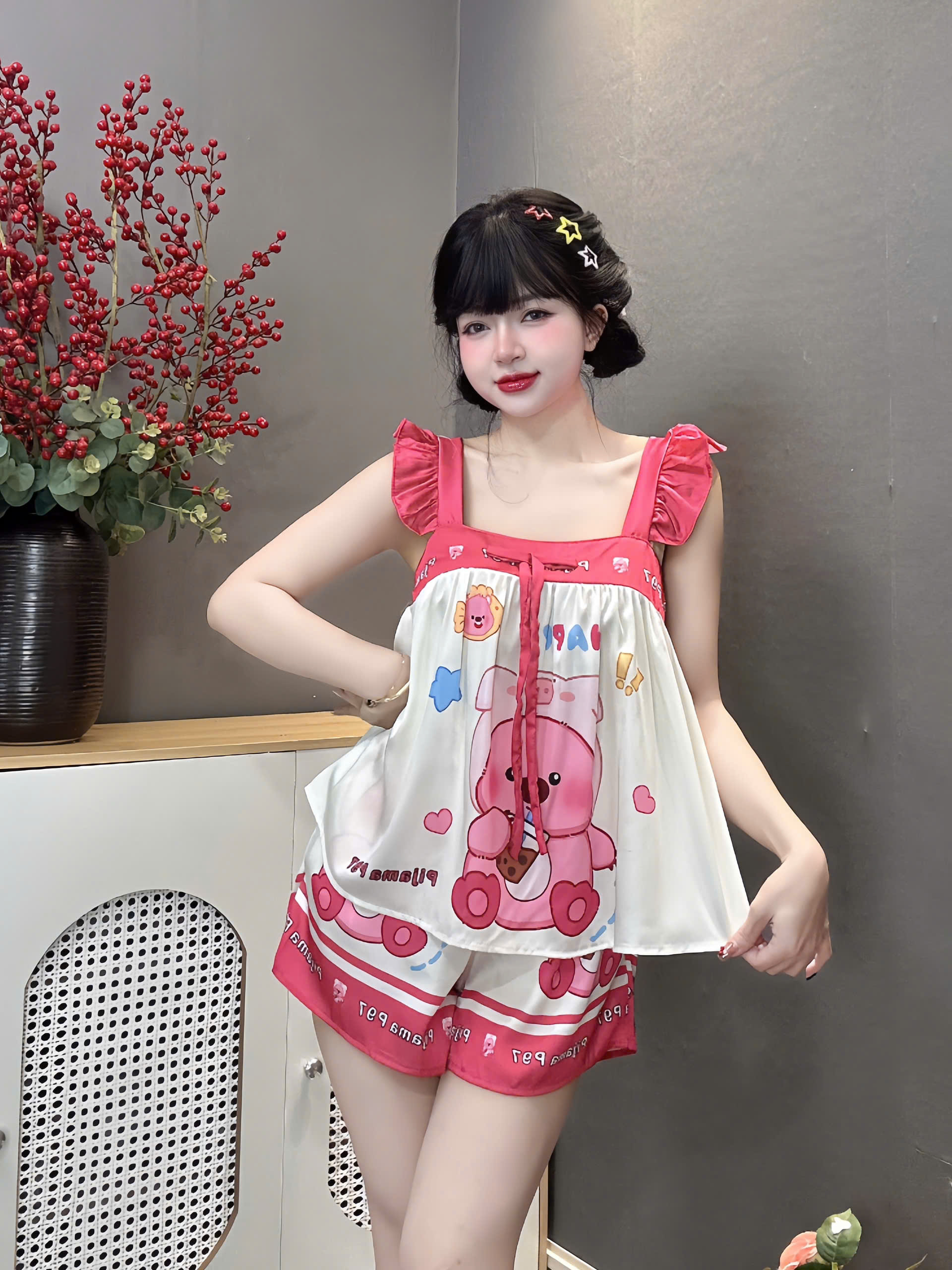 Đồ bộ đùi hai dây cánh tiên lụa latin size dưới 60kg