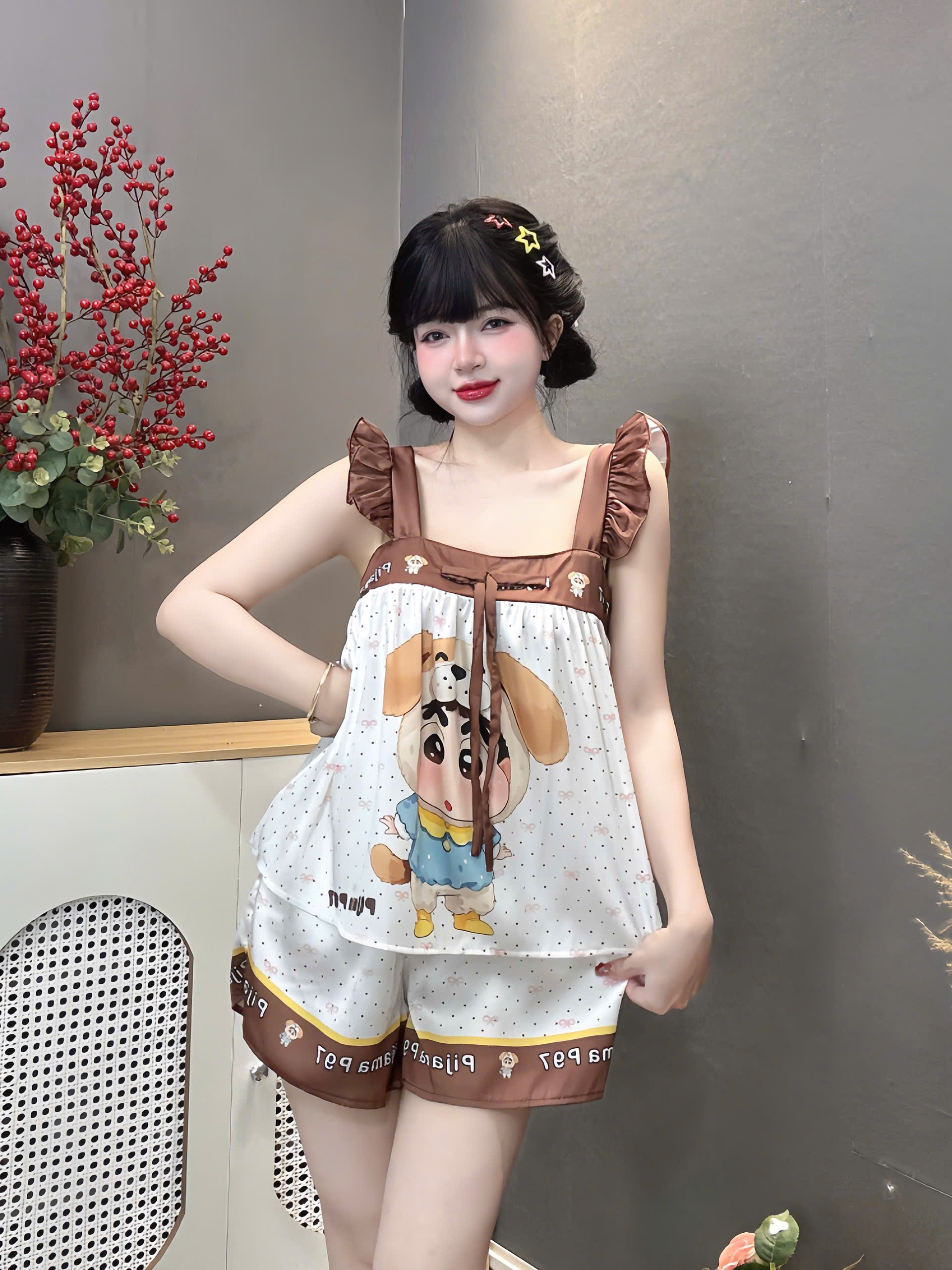 Đồ bộ đùi hai dây cánh tiên lụa latin size dưới 60kg