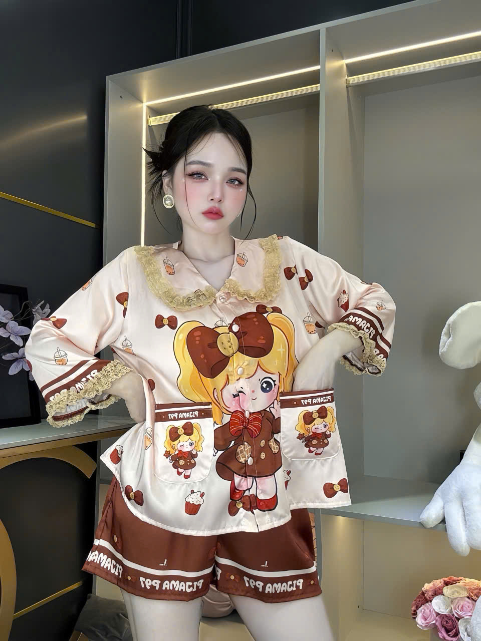 Đồ bộ đùi tay lỡ lụa latin phối ren size dưới 60kg