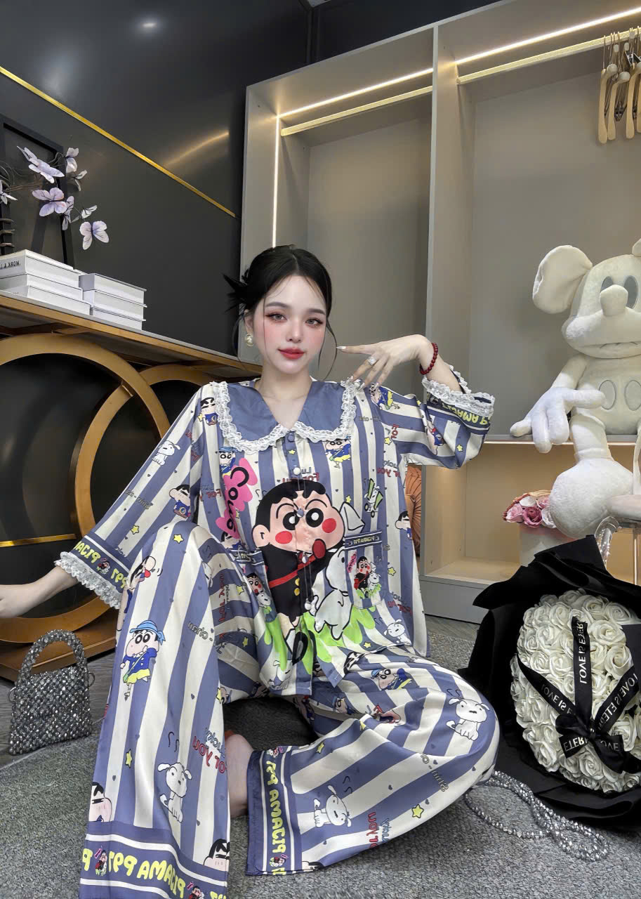 Đồ bộ tay lững phối ren lụa latin