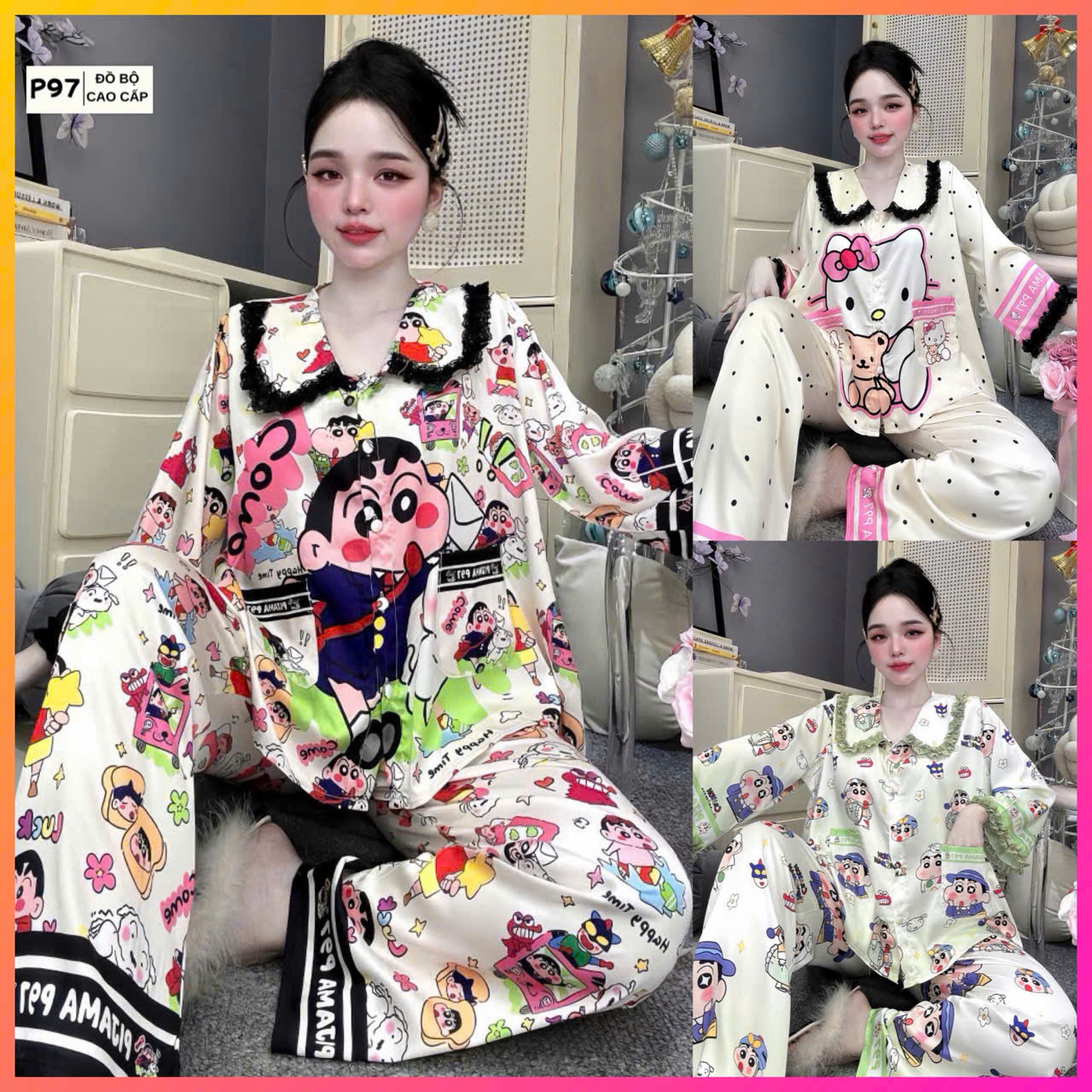 Đồ bộ tay lững phối ren lụa latin