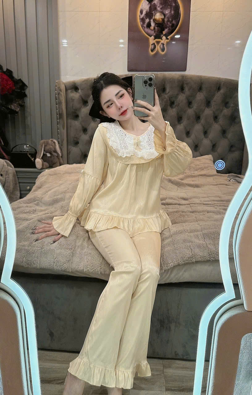 14 mẫu Đồ bộ tay dài lụa xước trơn