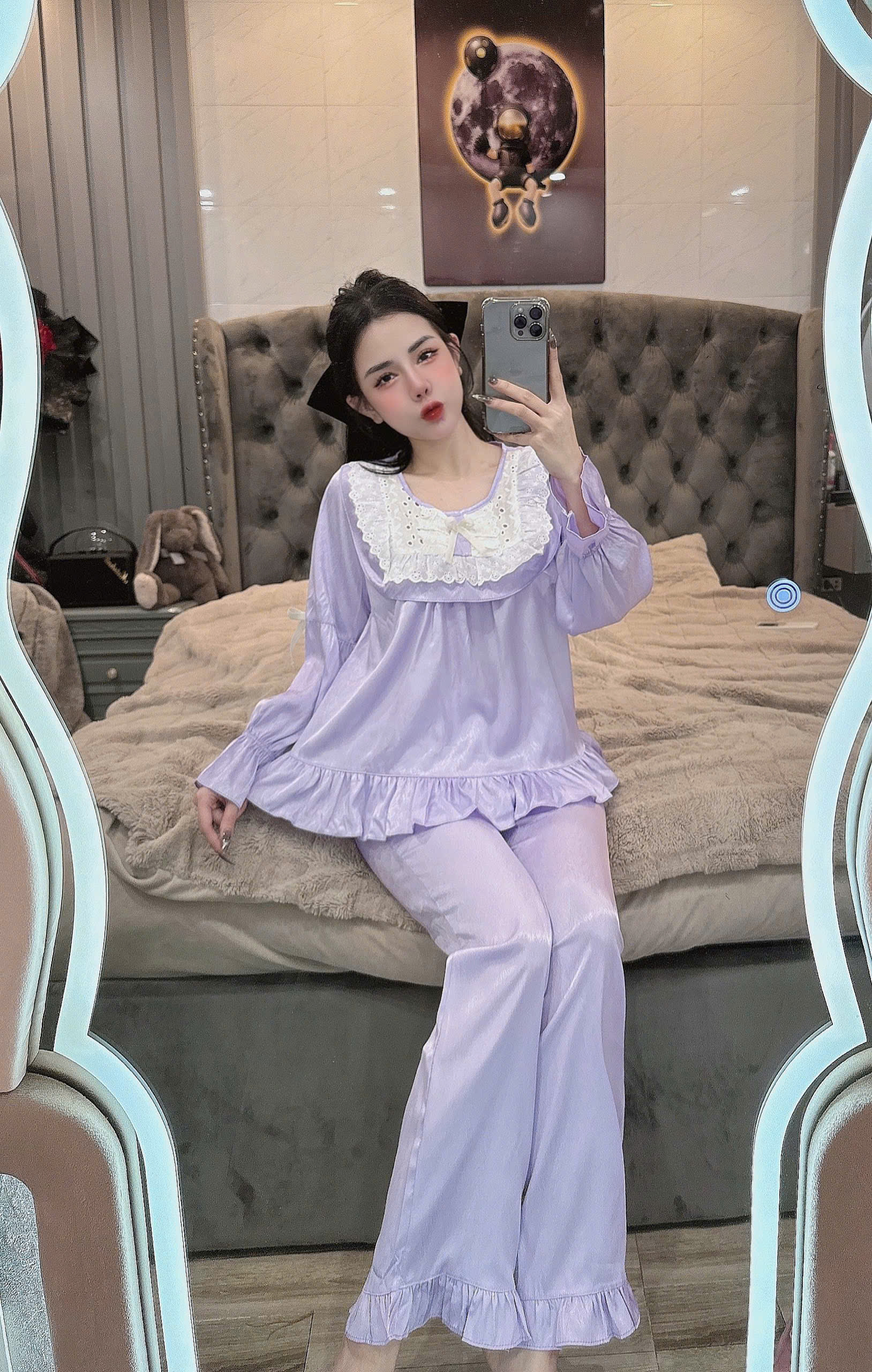 14 mẫu Đồ bộ tay dài lụa xước trơn