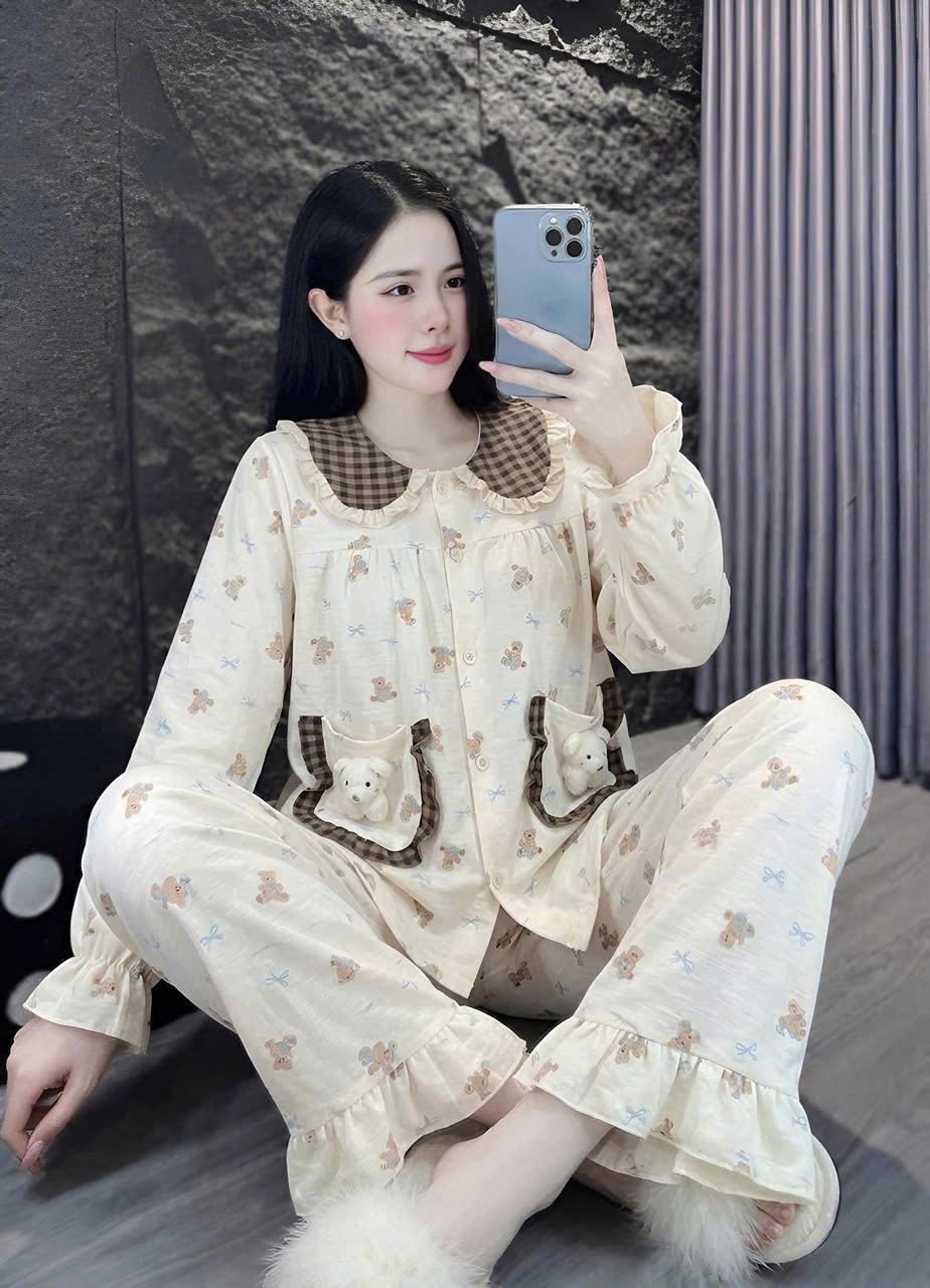 13 mẫu tay dài lụa đũi gắn gấu
