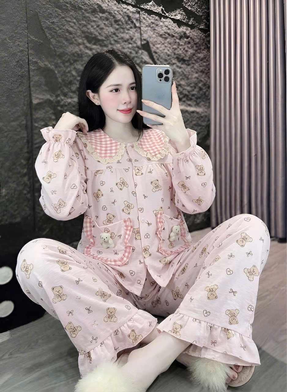 13 mẫu tay dài lụa đũi gắn gấu