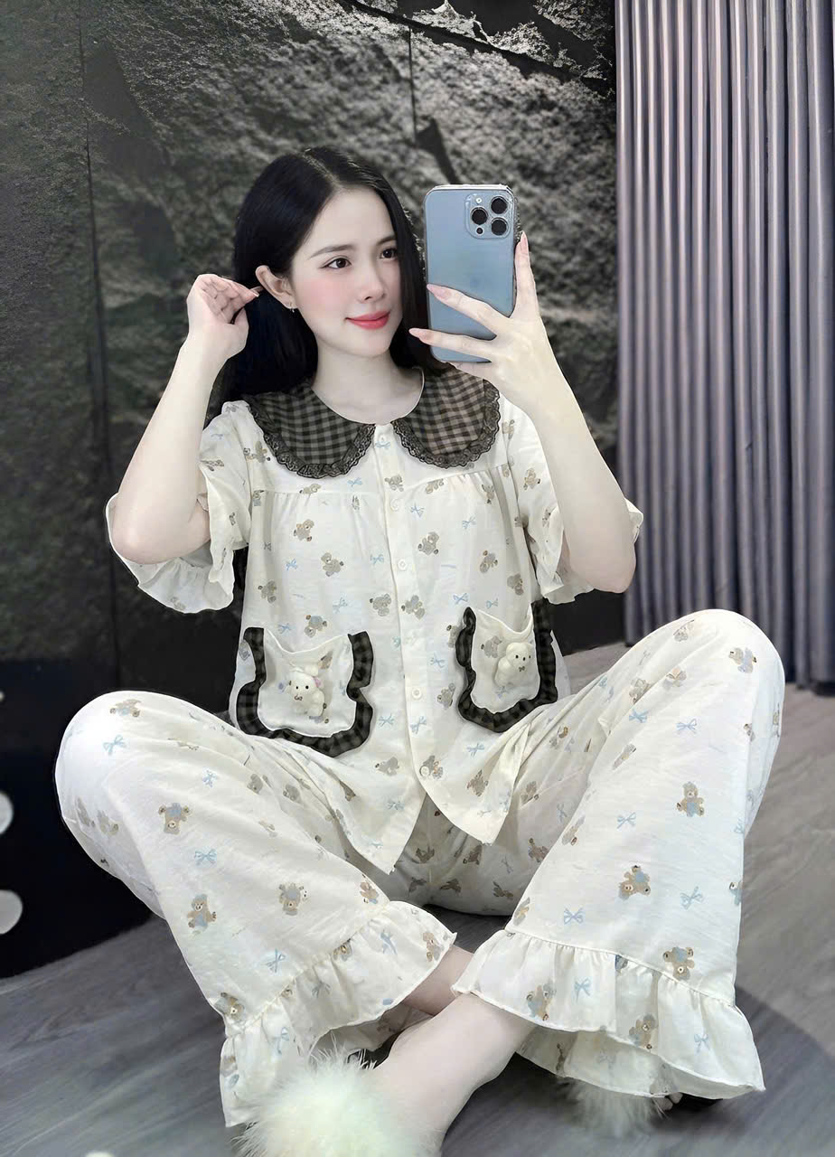 13mẫu tay ngắn lụa đũi mềm gắn gấu