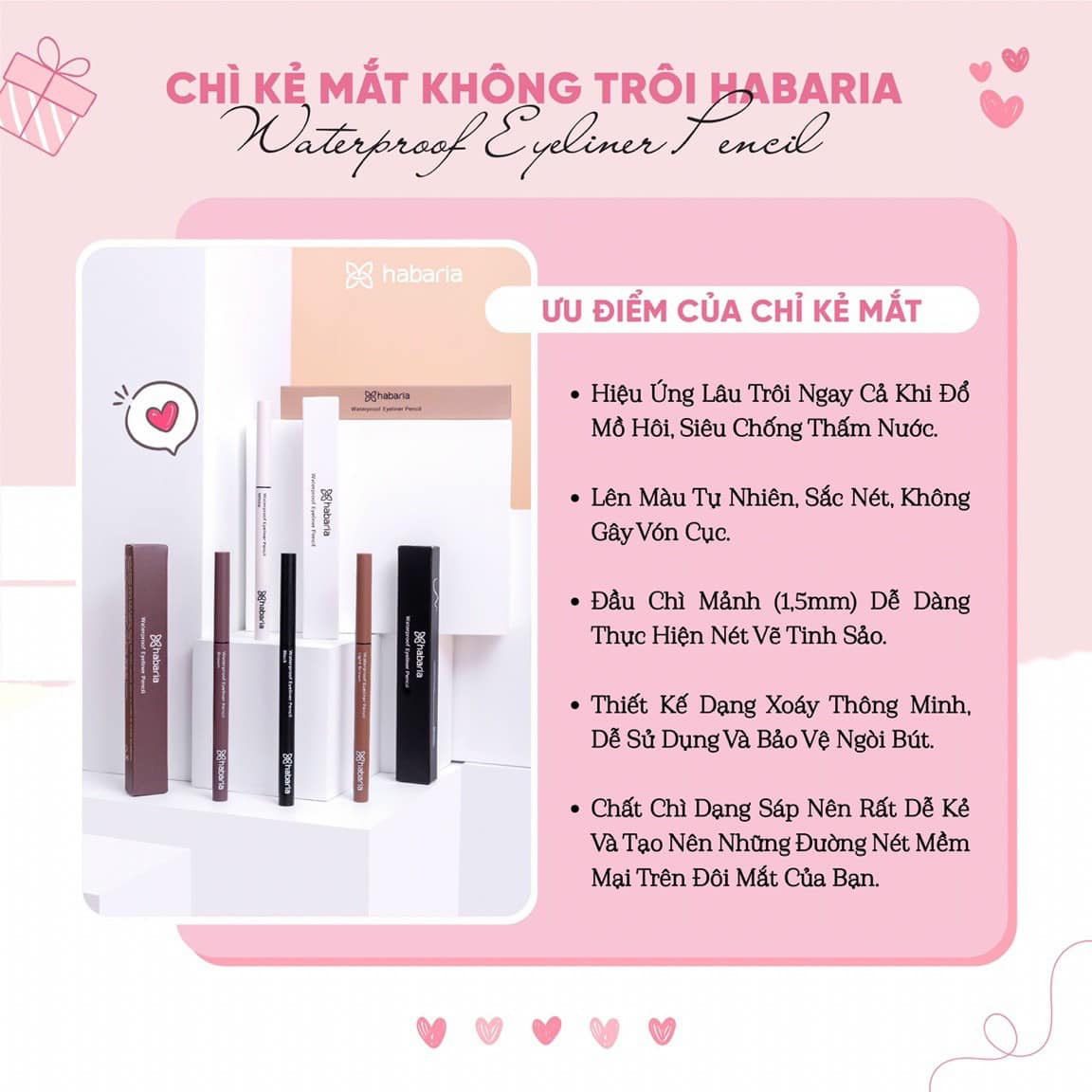 Chì Sáp Kẻ Mắt Habaria waterproof màu đen