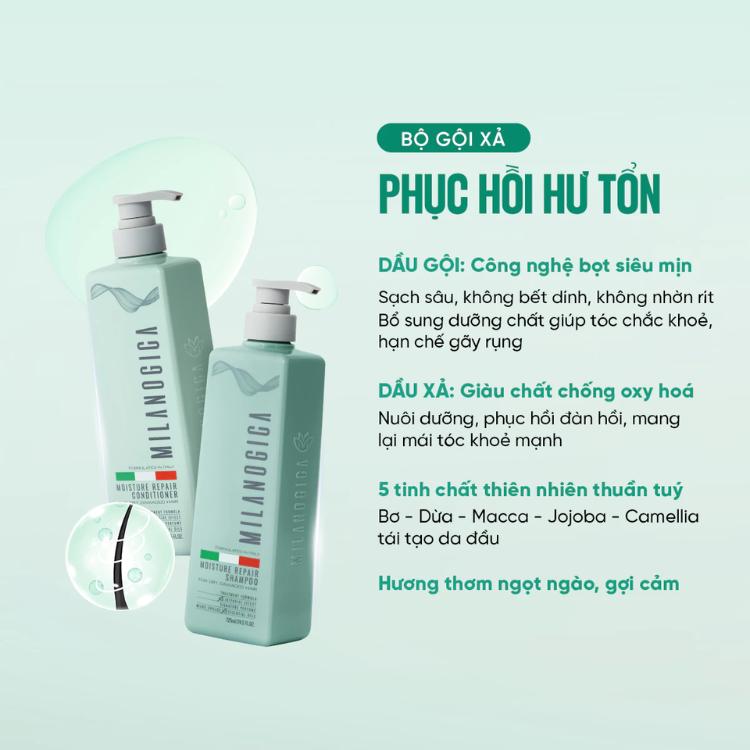 [Gội Lớn + Xả Nhỏ] Combo Dầu Gội Lớn 725ml + Dầu Xả Nhỏ 355ml Phục Hồi Hư Tổn MILANOGICA Hương Nước Hoa