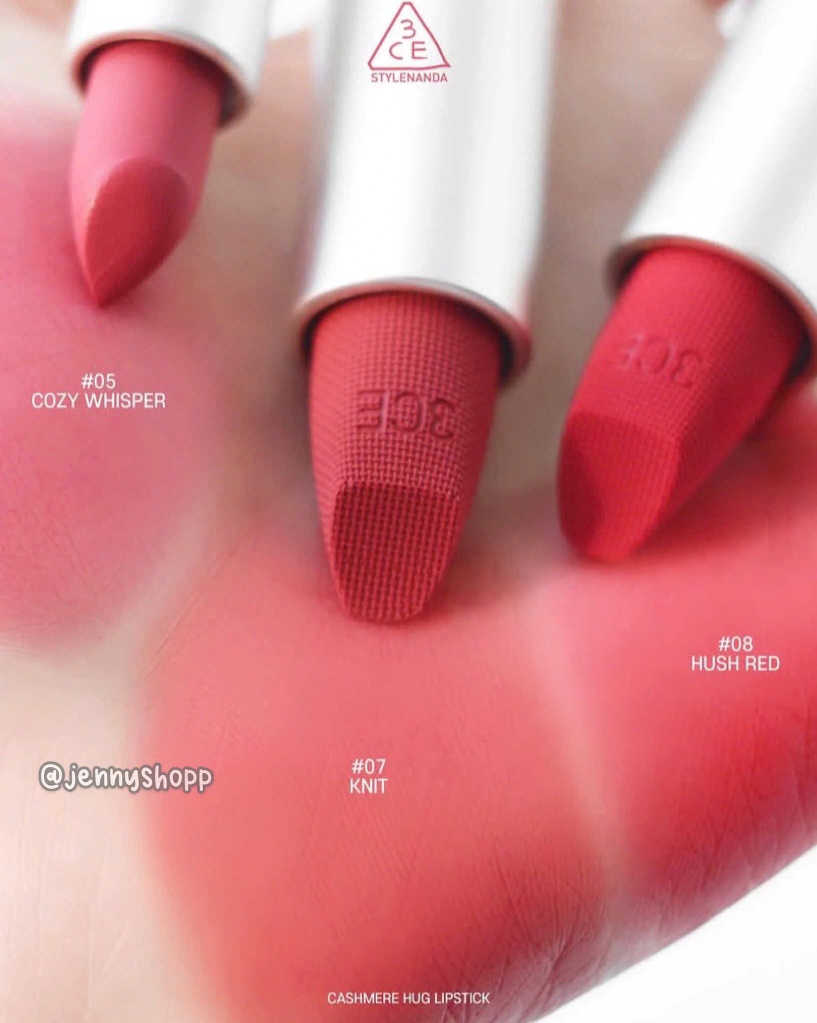 3CE Set son thỏi Cashmere 08 Hush Red (Tặng mini #05)