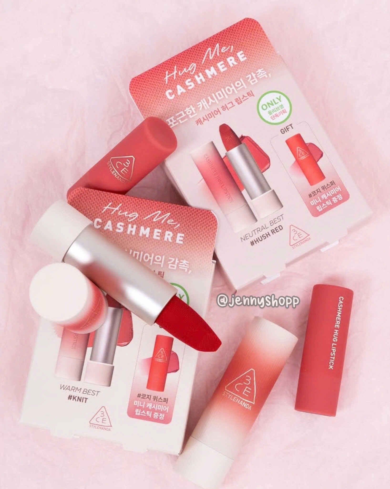 3CE Set son thỏi Cashmere 08 Hush Red (Tặng mini #05)