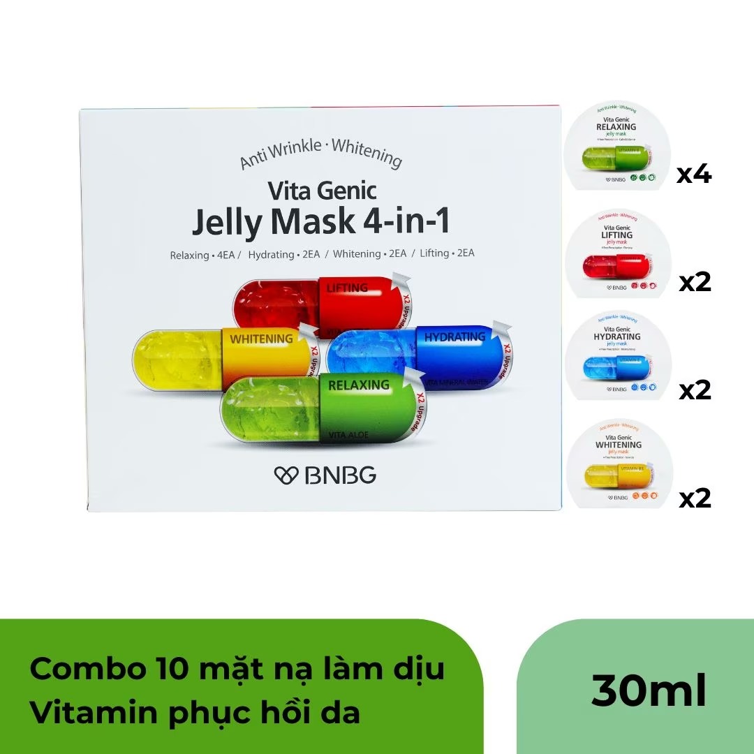 [10 miếng] Mặt Nạ Giấy BNBG Vita Genic Jelly Mask 4in1 - Hộp 10 Miếng Mix