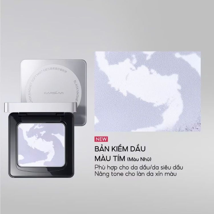 Phấn Nén Kiềm Dầu Carslan Nắp Bạc Tone Tím hiệu chỉnh màu da