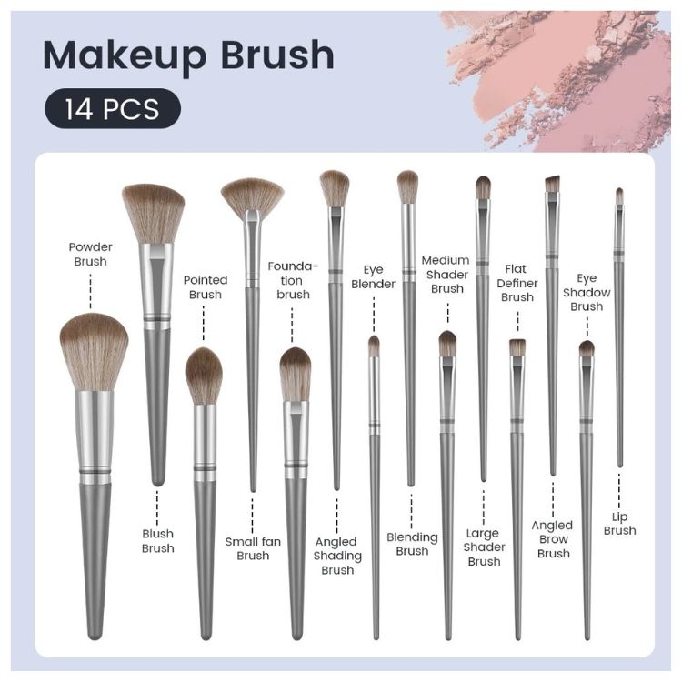 Bộ Cọ Trang Điểm MAANGE 14 Cây Màu Xám Kèm Túi Da