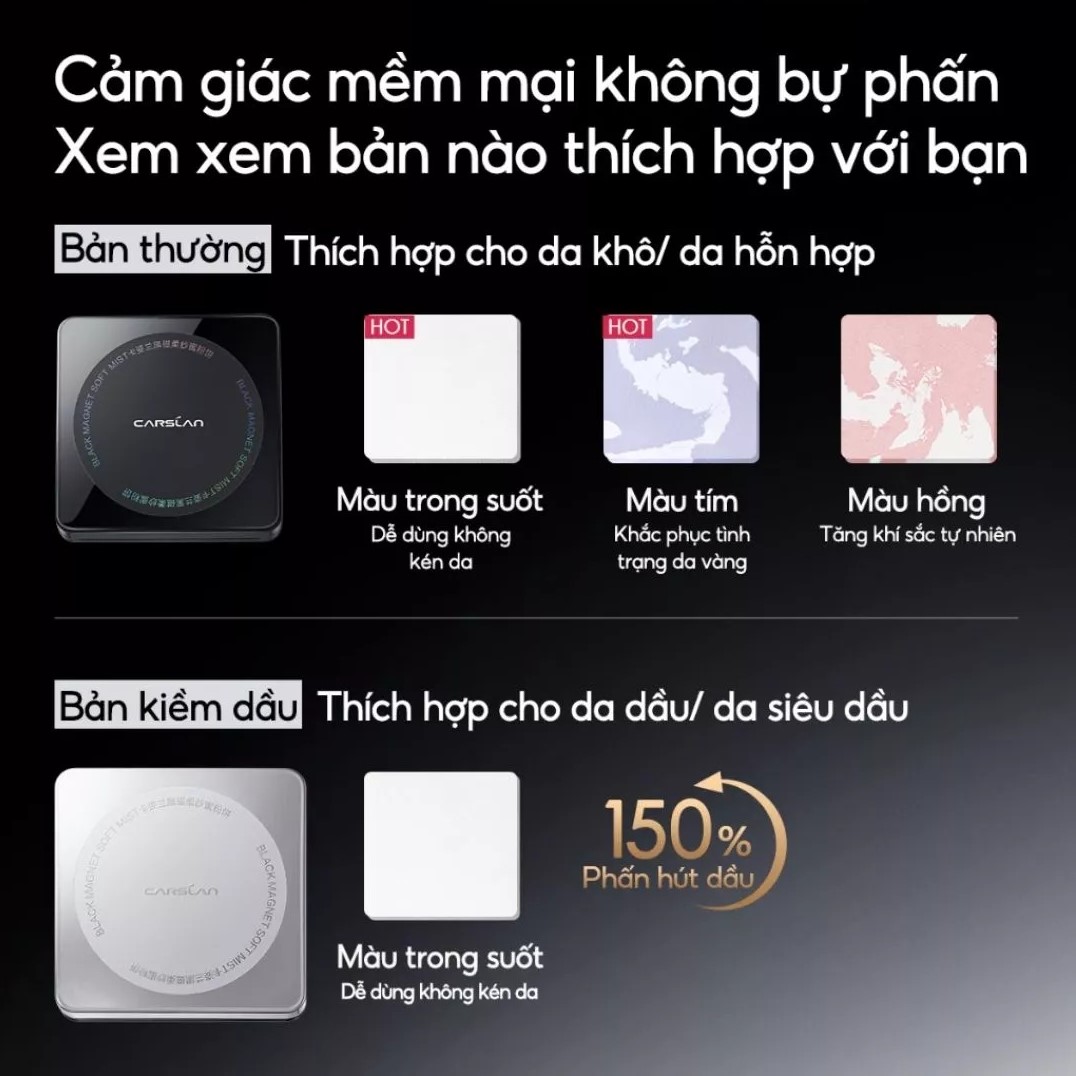 Phấn Phủ Carslan Black Magnet Soft Mist Powder Dạng Nén 02 Siêu Kiềm Dầu