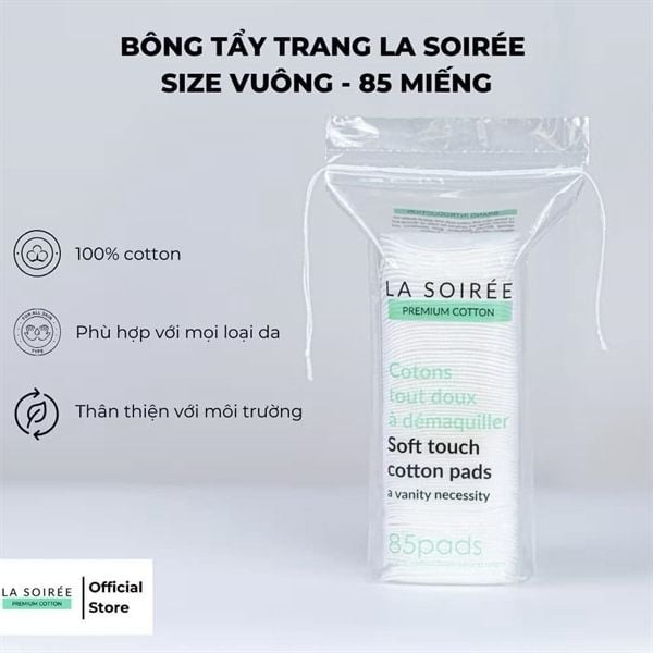 [mini] Bông Tẩy Trang LA SOIREE Miếng Vuông 85 Miếng