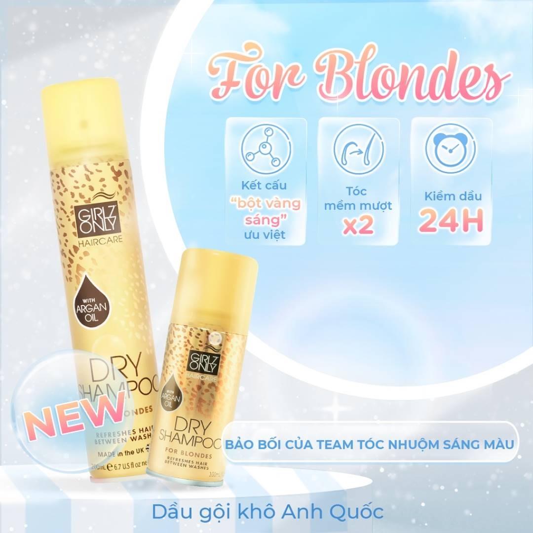 [mini] Dầu Gội Khô Dành Cho Tóc Nhuộm Sáng Màu Girlz Only Vàng 75ml