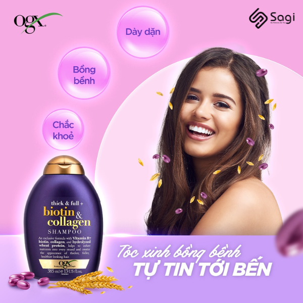 Set Dầu Gội Dầu Xả OGX Biotin & Collagen Làm Dày Tóc 385ml