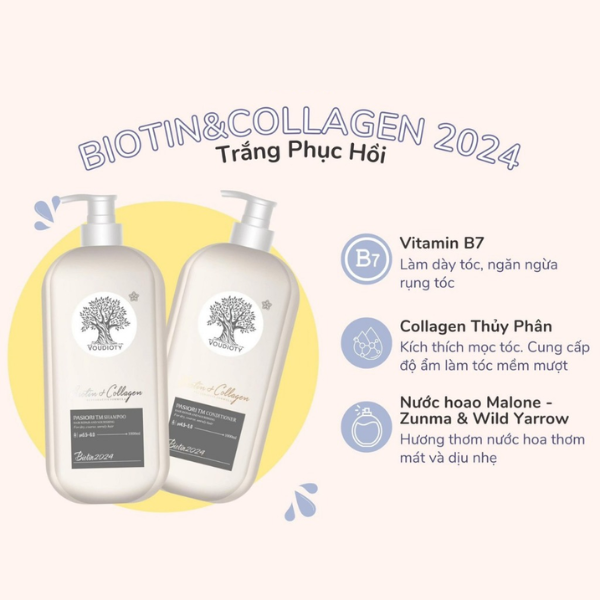Set gội xả Biotin Collagen Voudioty 500ml phục hồi (bản mới 2024)